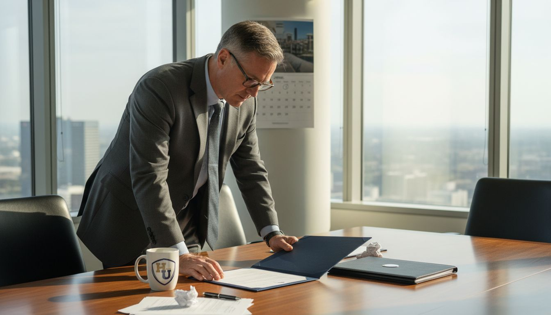 Office worker comparing certificate cover and folder