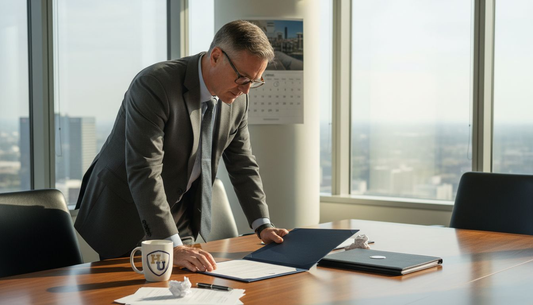 Office worker comparing certificate cover and folder
