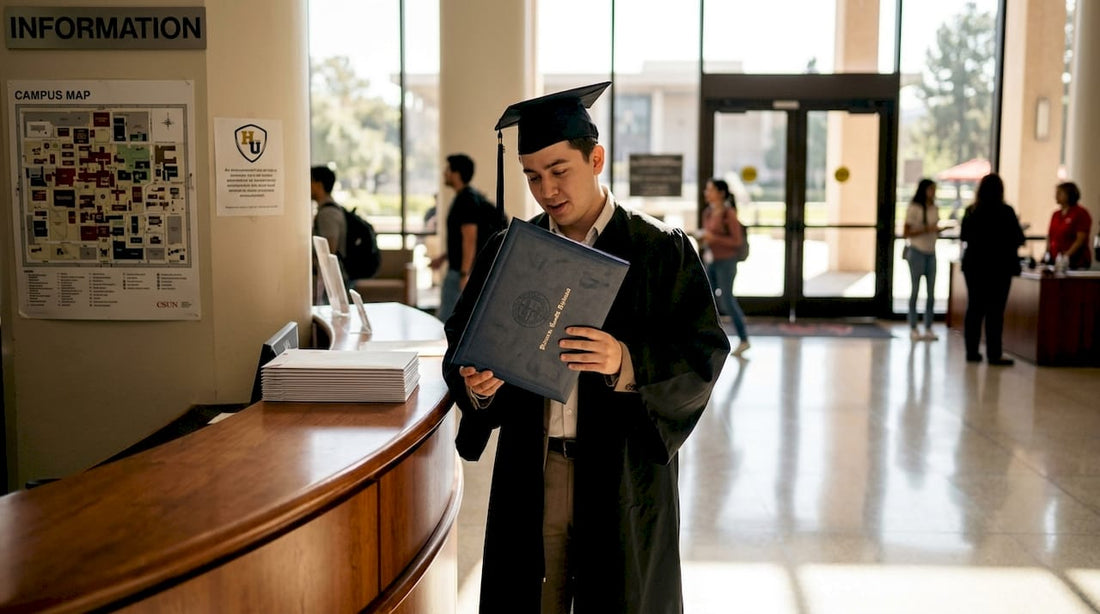 CSUN graduate holding official diploma cover