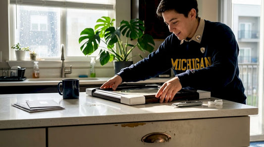 Graduate unboxing University of Michigan diploma frame