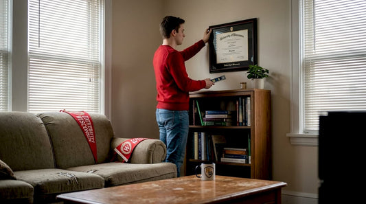 Graduate hanging University of Wisconsin diploma frame