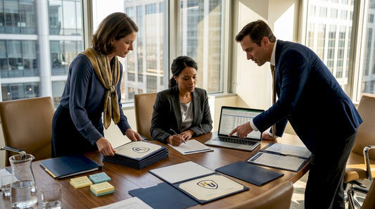 HR team assembling certificate holder order in office