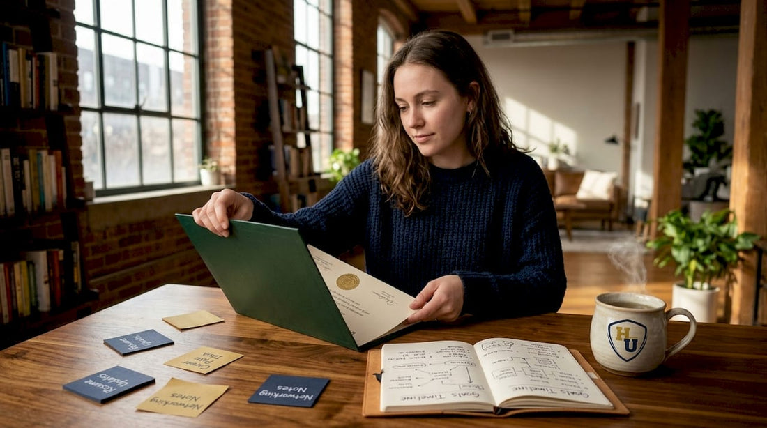 Graduate safely storing diploma at kitchen table