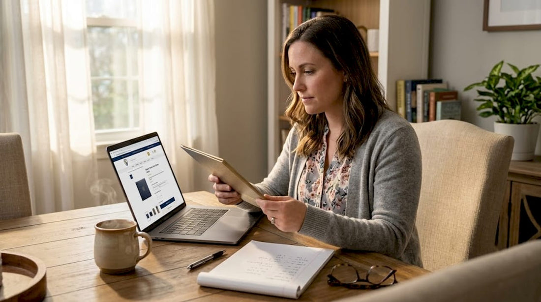 Woman checking customized diploma cover details