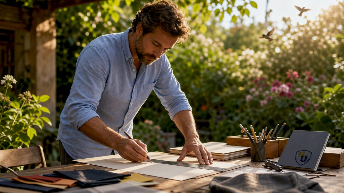 Artisan measuring document cover at craft bench