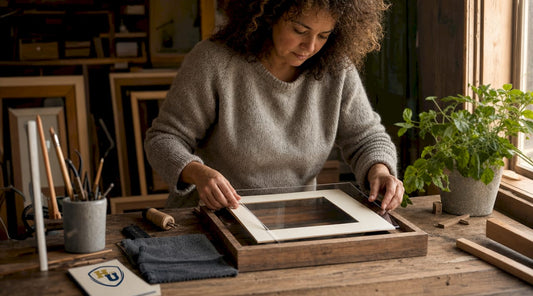 Craftsman assembling archival diploma case by hand