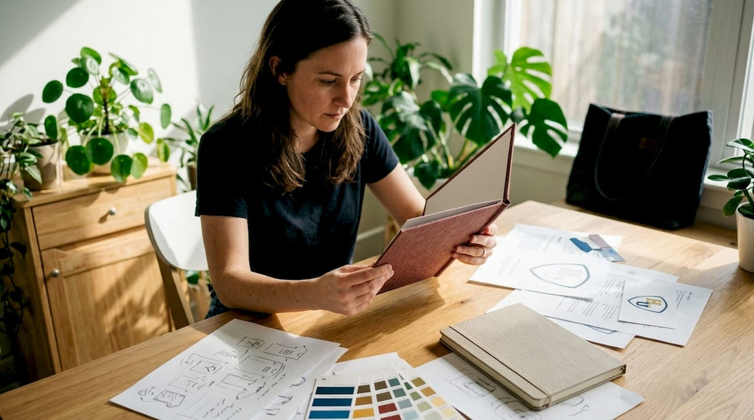 Designer reviewing certificate cover prototype