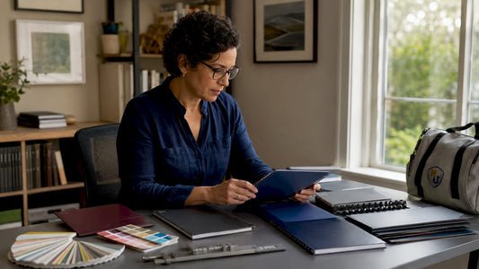Woman inspecting diploma cover binding types