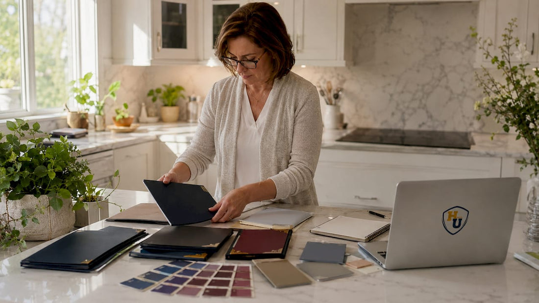 Professional woman sorting diploma covers