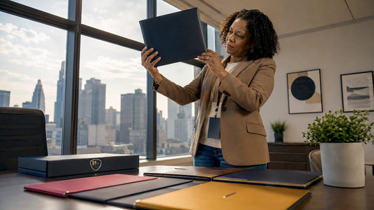 Woman examining custom diploma cover