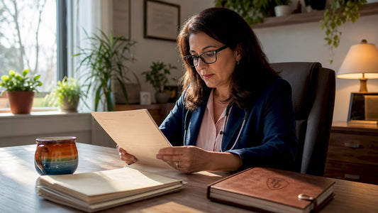 Doctor reviewing medical documents in clinic