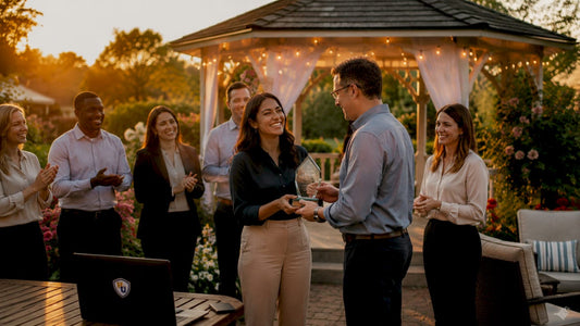 Employees receiving award at formal ceremony