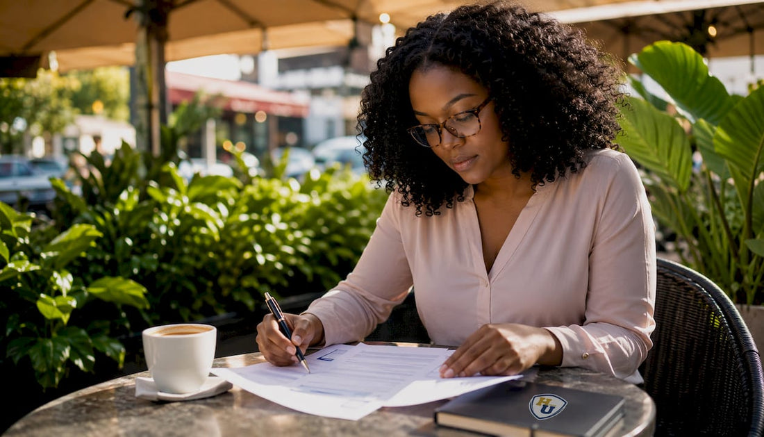 Professional woman reviewing resume drafts