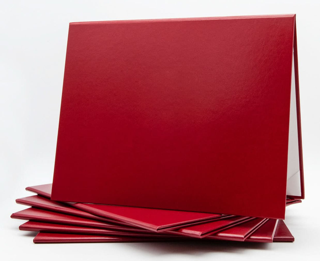 Real red Honor U tent-style diploma covers for the USC school and size guide