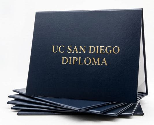 Navy Honor U diploma covers with gold foil UC San Diego lettering