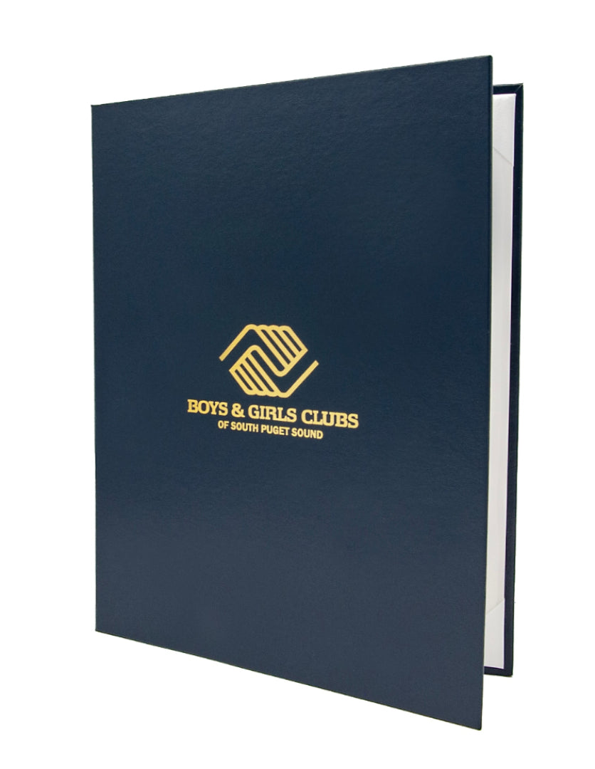 Custom Tent-Style Document Cover with Metallic Foil Printed Logo (+/- Text)