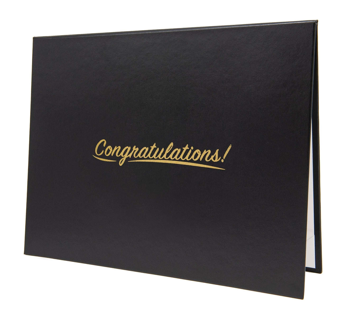 Black and white classic congratulations tent-style document cover by Honor U, featuring elegant design and durable stock material.