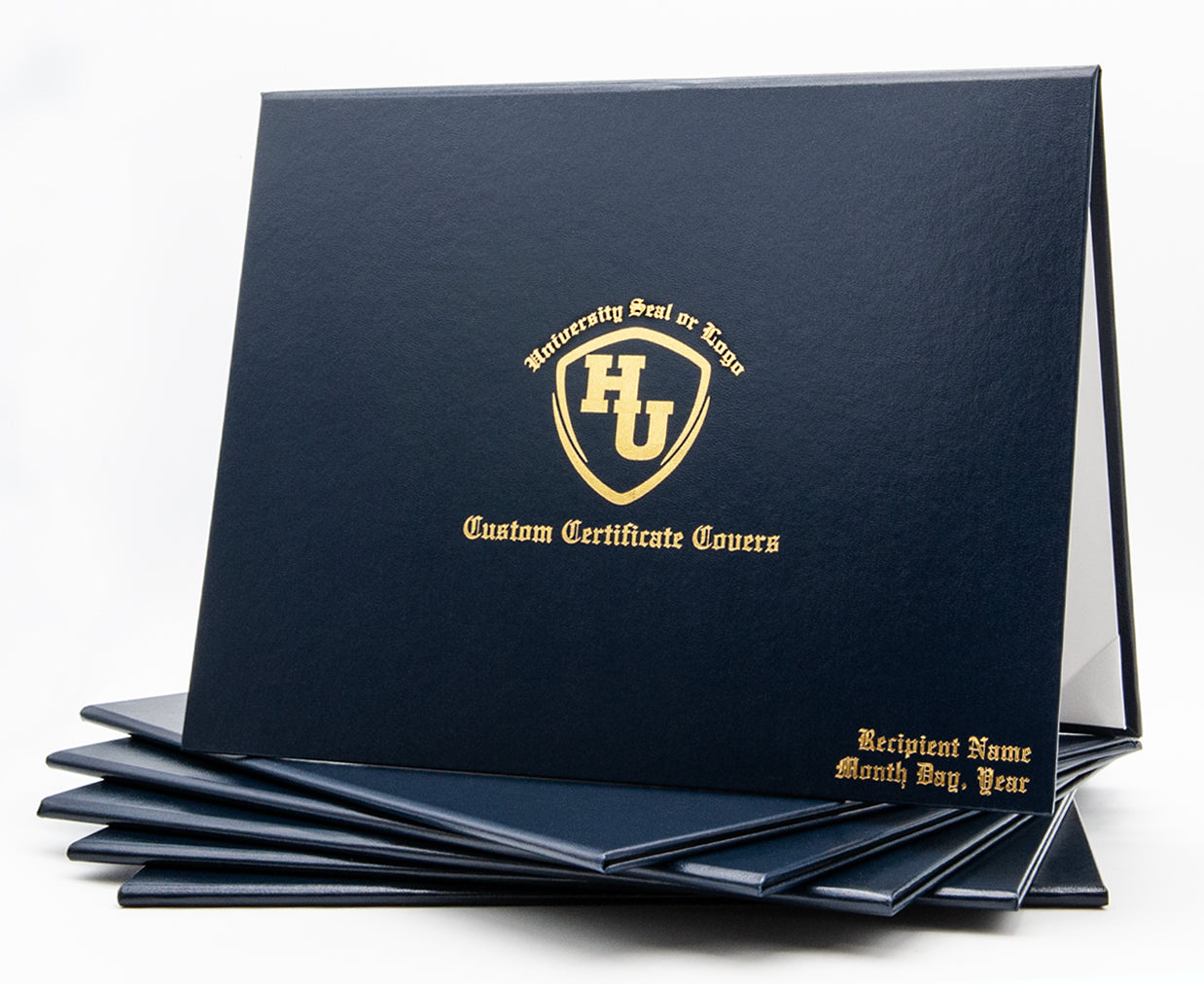Custom Tent-Style Document Cover with Metallic Foil Printed Logo (+/- Text)