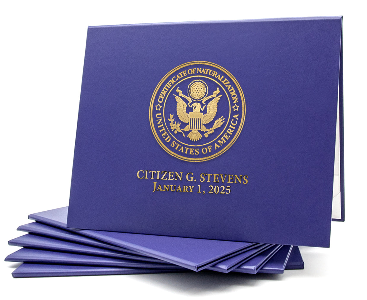 Honor U classic stock cover for naturalization certificate, tent-style document cover with purple design and clear labeling.
