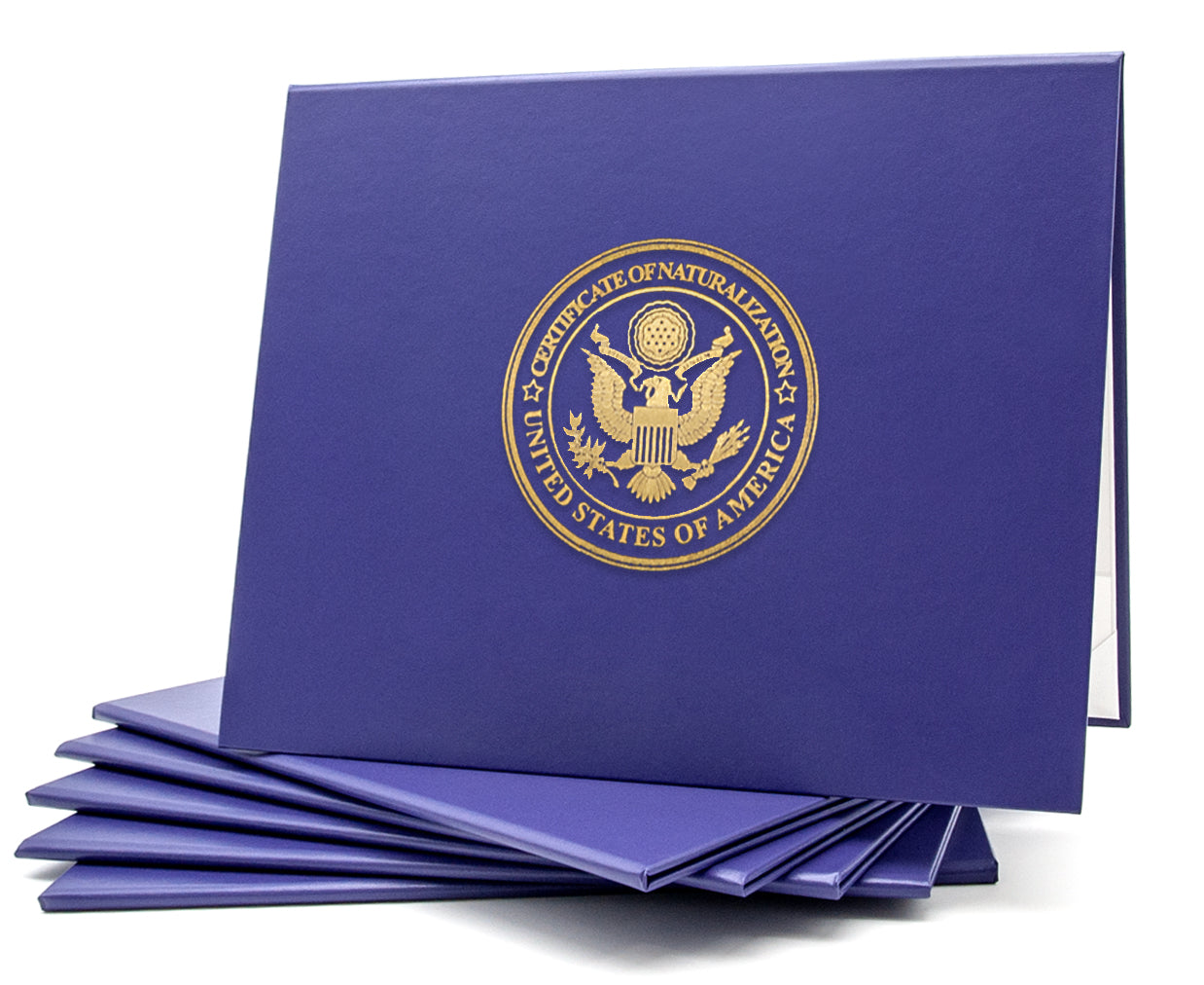 Purple tent-style cover for naturalization certificates, classic stock design by Honor U, featuring a protective document cover.