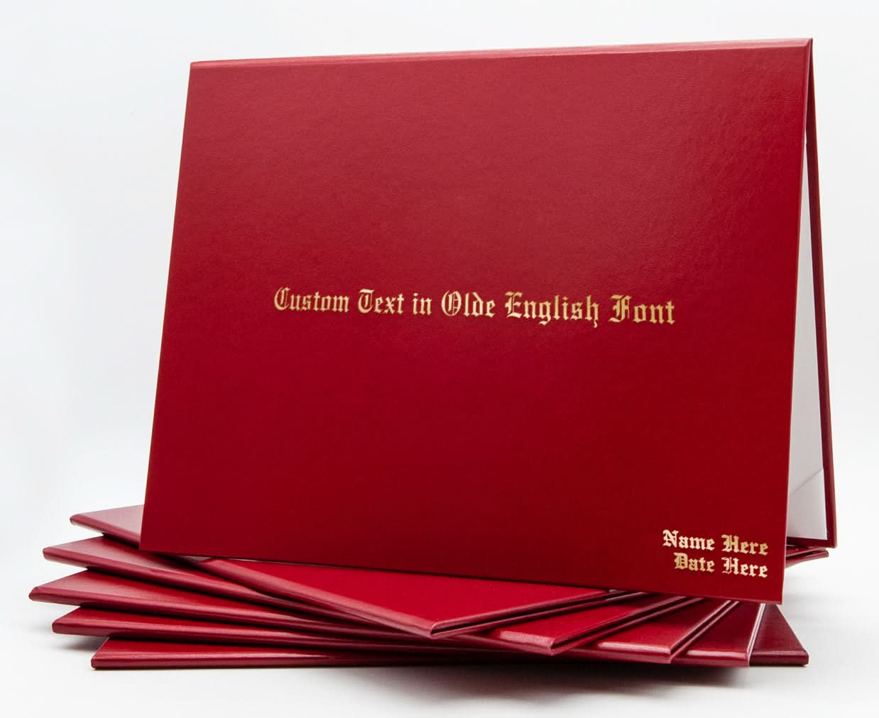 Custom tent-style document cover by Honor U with metallic foil printed text, designed for professional presentation.