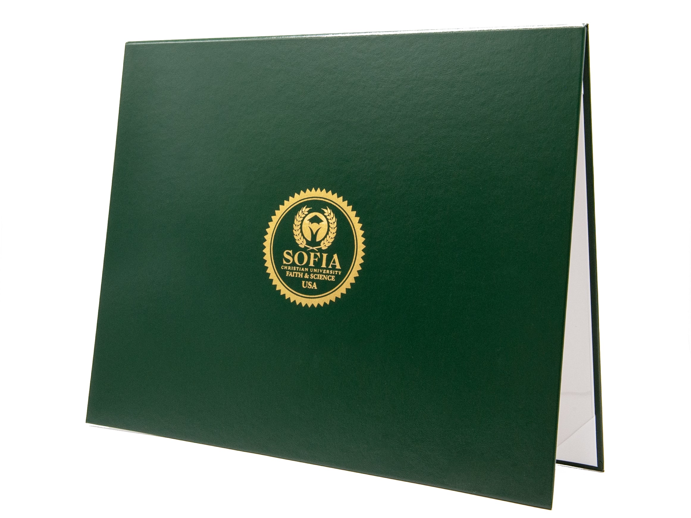 Green folder with a gold logo and 'Sofia' text on a white background