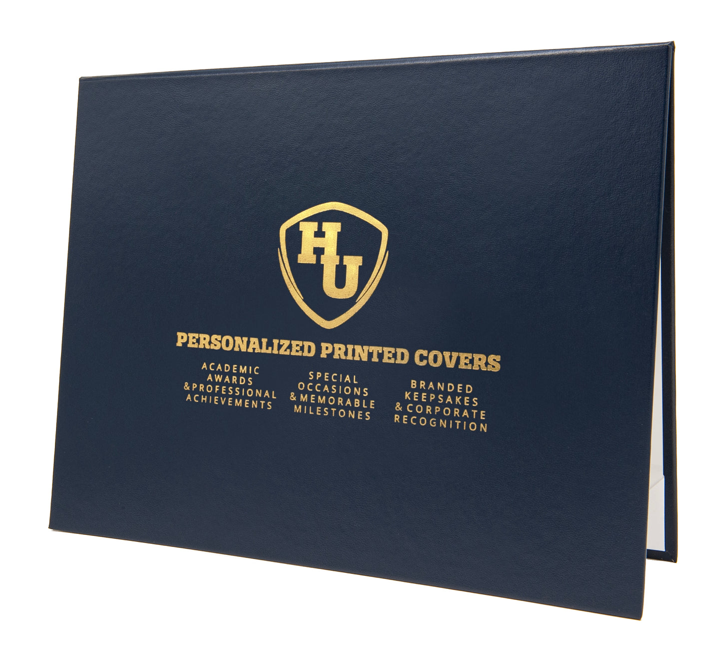 Custom Tent-Style Document Cover with Metallic Foil Printed Logo (+/- Text)