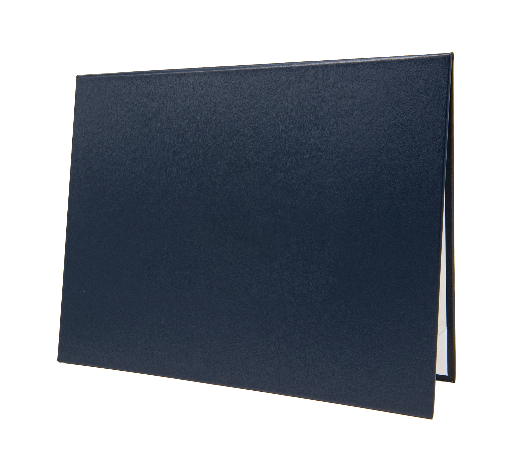 Sleek solid navy color document cover designed for certificates, awards, or diplomas. Durable hardback case made from premium faux leather/leatherette, featuring a polished finish for a professional display. Ideal for presentations, graduations, and recognitions.