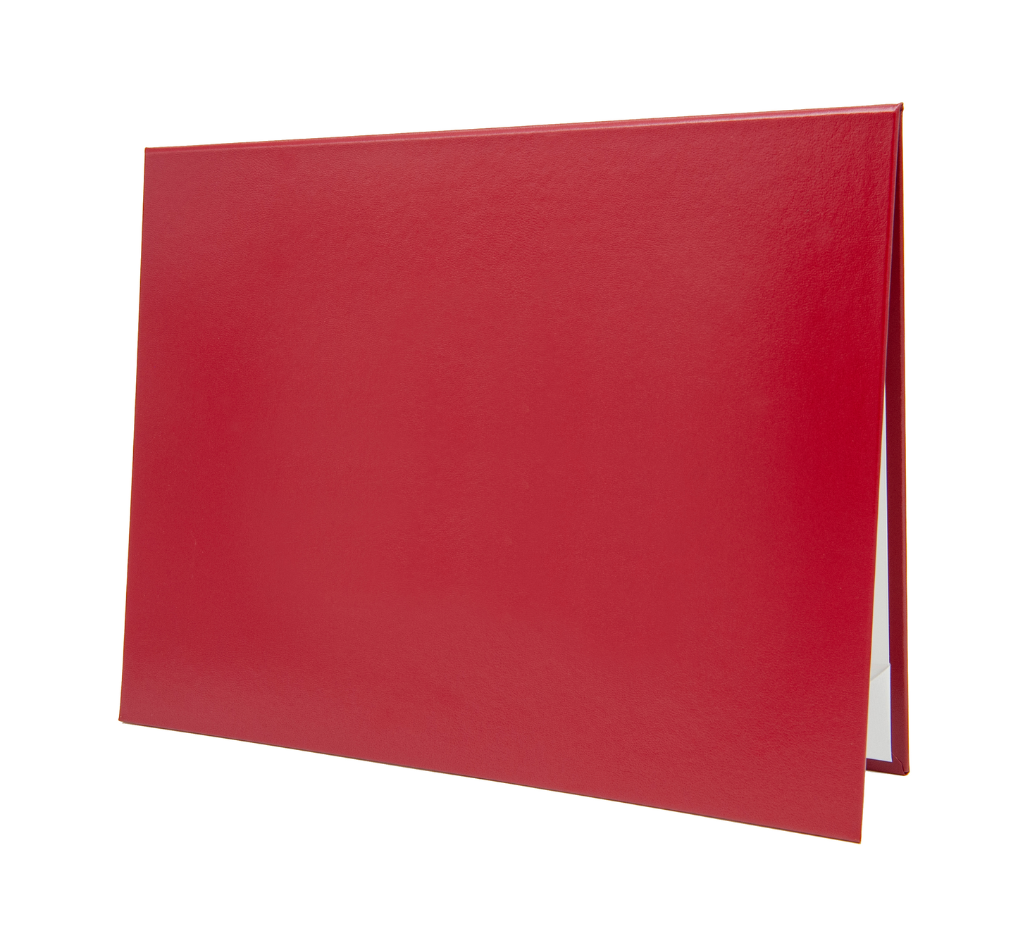 Sleek solid red color document cover designed for certificates, awards, or diplomas. Durable hardback case made from premium faux leather/leatherette, featuring a polished finish for a professional display. Ideal for presentations, graduations, and recognitions.